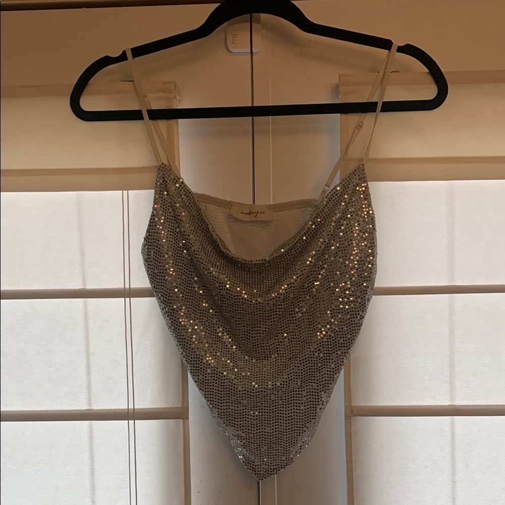 Silver Sequin Draped Top
